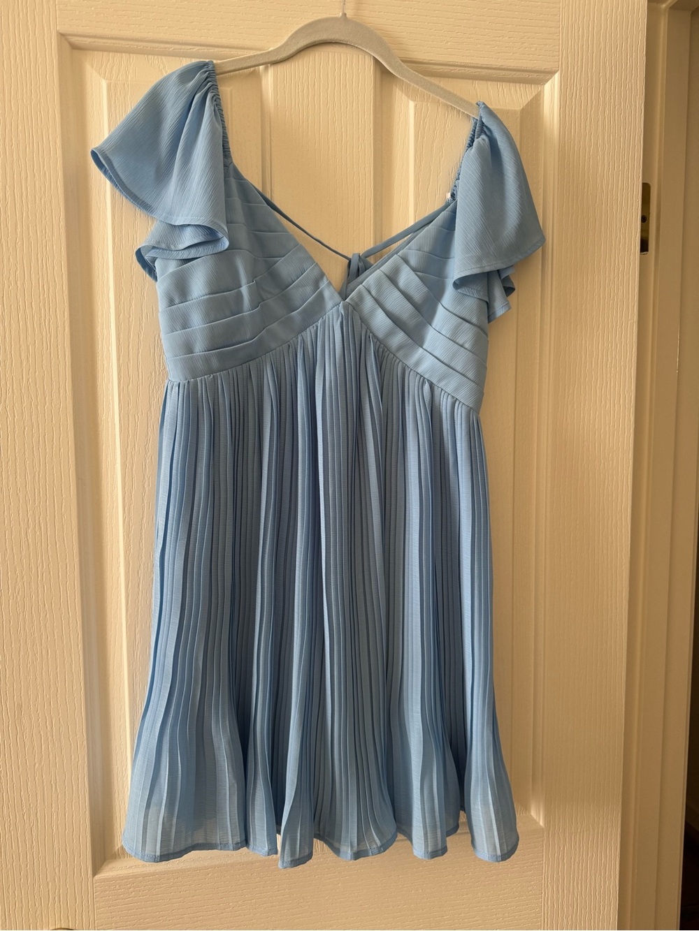 Light Blue Pleated V-Neck Dress